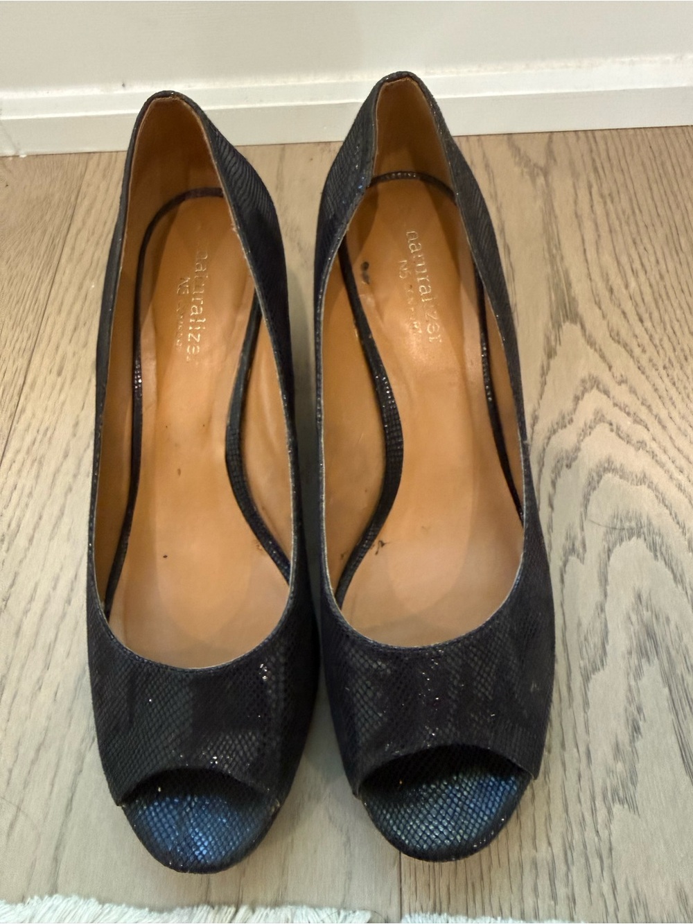 Naturalizer Black Textured Peep-Toe Heels